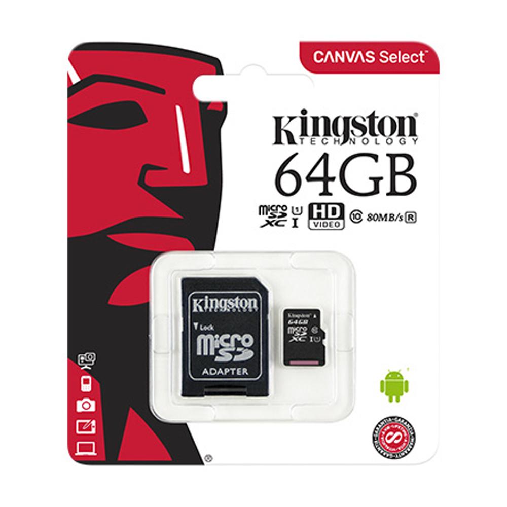 Kingston 64GB Canvas Select MicroSD Memory Card (SD Adaptor Included)