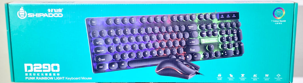 D290 Keyboard and Mouse Combo with Wired 104 Keys Backlight Punk Keyboard Wired Colorful 3D Mouse - Black
