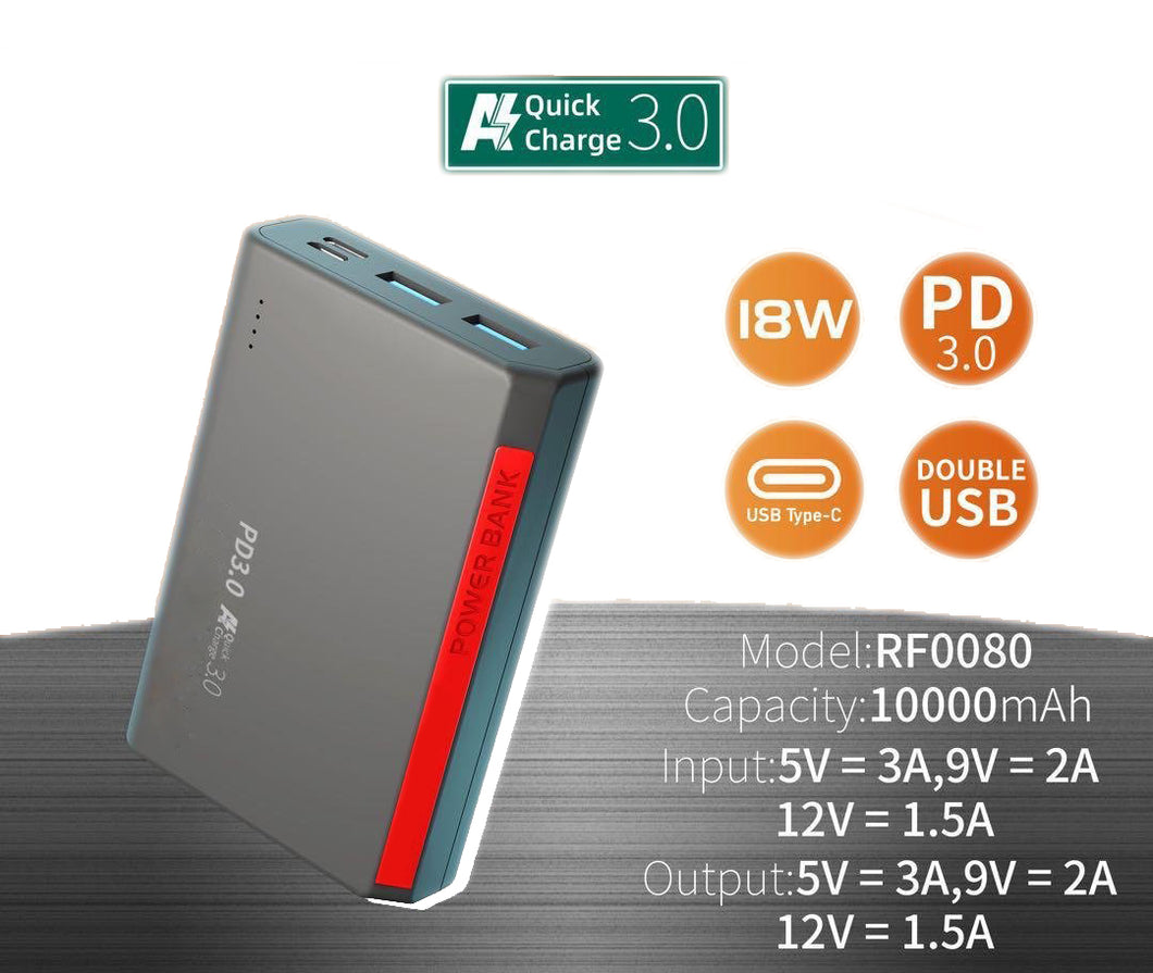 DOUBLE USB 10000mAh 18W FAST CHARGE POWER BANK